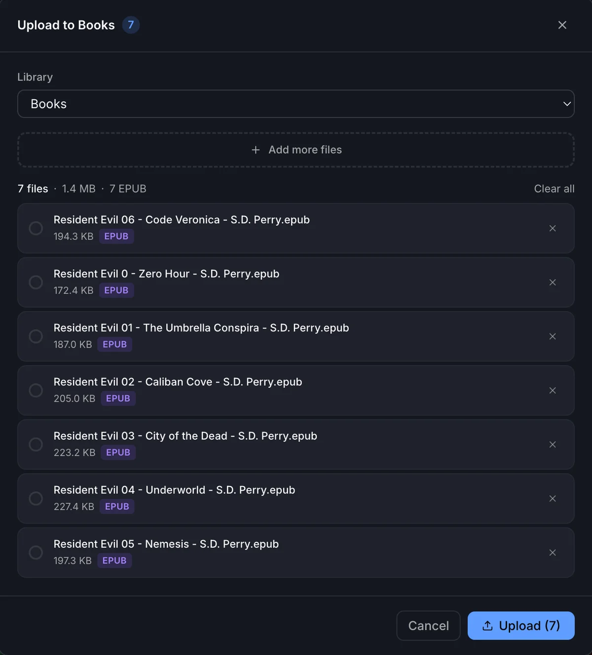 Upload dialog with multiple files queued