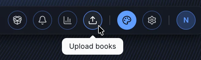Upload books button in top navigation