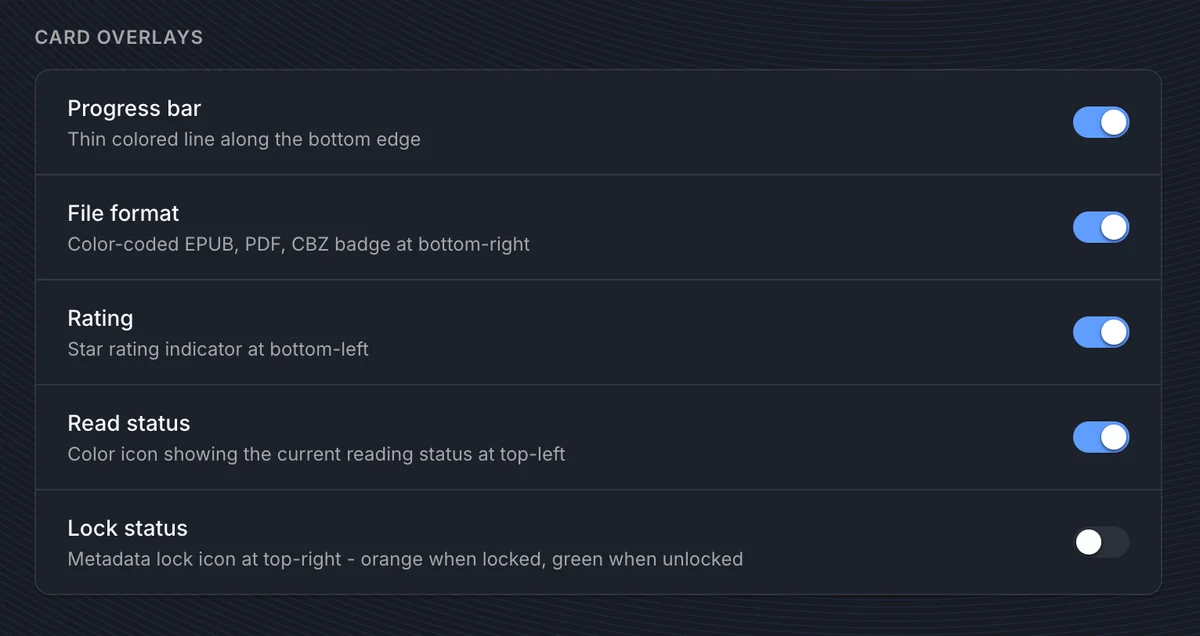 Appearance card overlay settings
