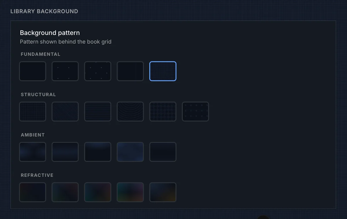 Display Theme tab showing the Library Background pattern picker