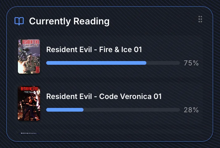 Currently Reading widget showing book covers with progress bars