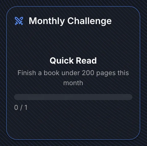Monthly Challenge widget showing a challenge description and progress bar