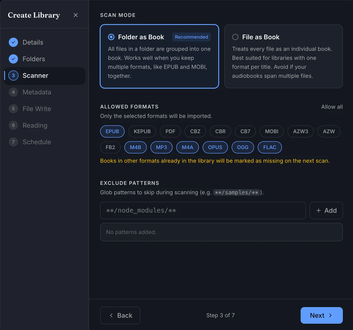 Create Library scanner step