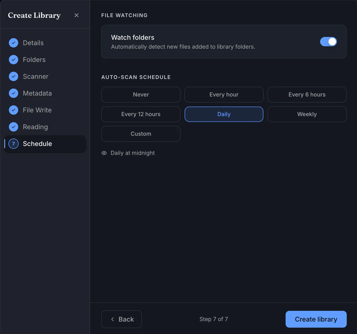 Create Library schedule step
