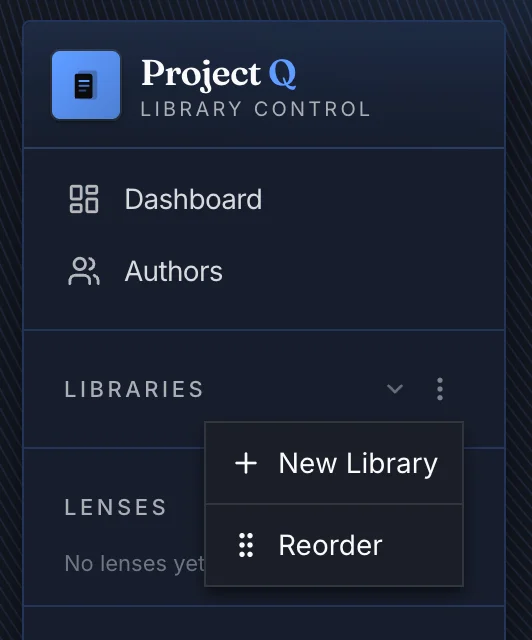 Sidebar Libraries menu showing New Library