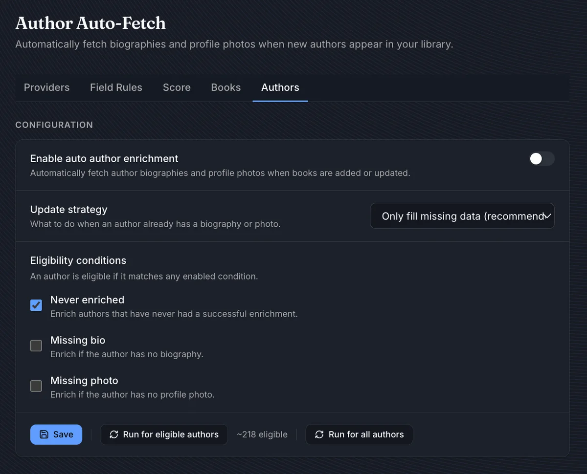 Author Auto-Fetch settings