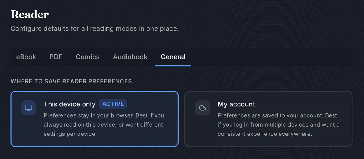 Reader preference storage options